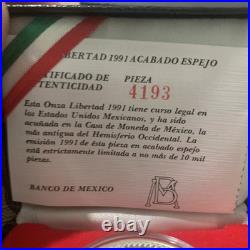 Mexico Libertad 1 Oz Silver 1991 Proof with COA
