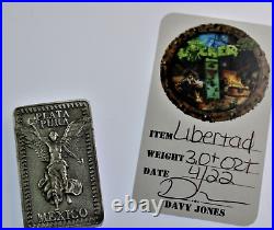 Mexico Libertad 3 oz (approx) Commemorative Antiqued Pour Silver bar with COA