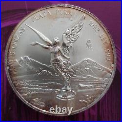 Mexico Silver 5 Onzas Unc Coin 1998 Year Km#615 Libertad