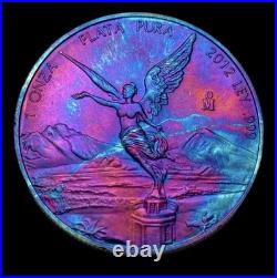 Mexico Silver Libertad 1 Oz 2012 Monster Rainbow Toning Uncirculated
