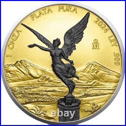 NEW 2024 Mexico Libertad Black Platinum &Gold Gilded 1 oz. 999 Silver Coin BOX