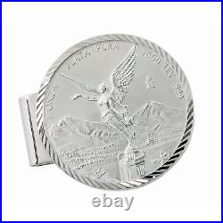 NEW Sterling Silver Diamond Cut Coin Money Clip Mexican Libertad 1oz Silver Coin