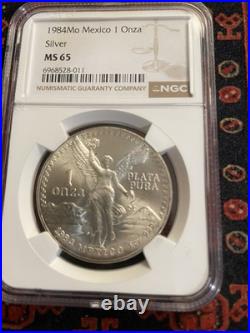 NGC MS65 1984 Mo Mexico Libertad 1 Onza Silver