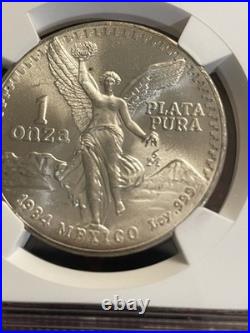 NGC MS65 1984 Mo Mexico Libertad 1 Onza Silver