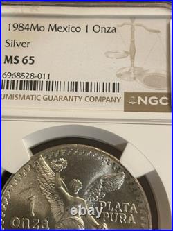 NGC MS65 1984 Mo Mexico Libertad 1 Onza Silver