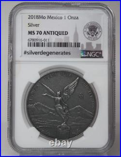 NGC MS70 2018 Antiqued 1oz. 999 Fine Silver Libertad 054GRA