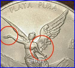 Onza Libertad Mexico 2012 plata. 999 con error de remarcacion en anv y reverso