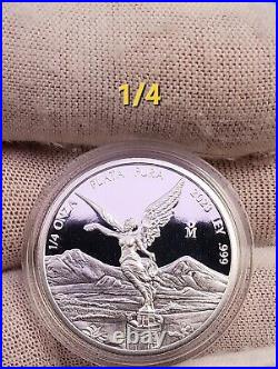 Proof Silver Libertad 5 Coin set Mexican Fractional Limted Mintage-Low #0237