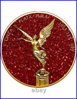 RUBY Precious Gemstones Libertad 1 Oz Silver Coin Mexico 2023