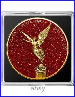 RUBY Precious Gemstones Libertad 1 Oz Silver Coin Mexico 2023