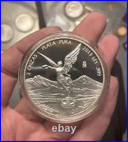 Rare 2 onza Proof Mexican. 999 Silver Libertad Coin Mintage 1,300