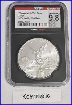 Silver 2008mo Mexico 1 Onza NGC X UnVaulted 9.8 Libertad Fast Ship