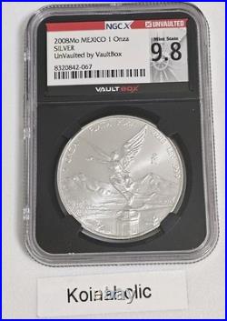 Silver 2008mo Mexico 1 Onza NGC X UnVaulted 9.8 Libertad Fast Ship