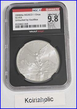 Silver 2008mo Mexico 1 Onza NGC X UnVaulted 9.8 Libertad Fast Ship