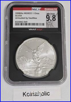 Silver 2008mo Mexico 1 Onza NGC X UnVaulted 9.8 Libertad Fast Ship