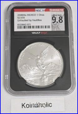 Silver 2008mo Mexico 1 Onza NGC X UnVaulted 9.8 Libertad Fast Ship