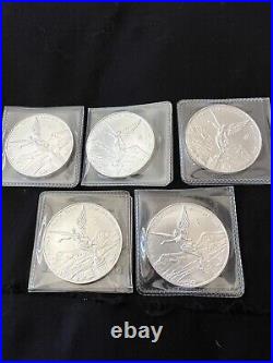 Silver 2017 Mexican Libertad 5 Coins. 999 Pure In Flips BU condition 5 Total Oz