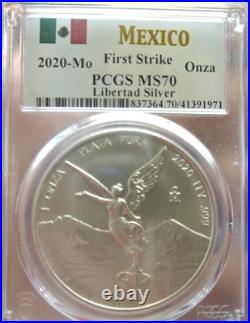 TWENTY -2020-Mo Mexico Onza Silver Libertad. 999 Silver 1oz Coins PCGS MS70 F/S
