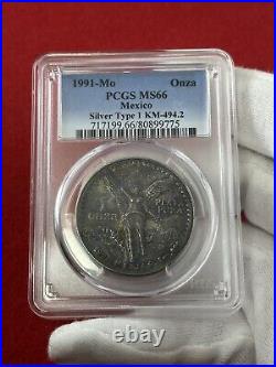 Toned 1991- MO Mexico 1oz Silver Libertad Onza PCGS MS 66 Type 1